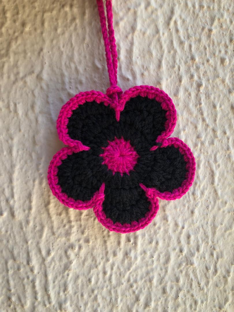 Flower Bag Charm Black Pink